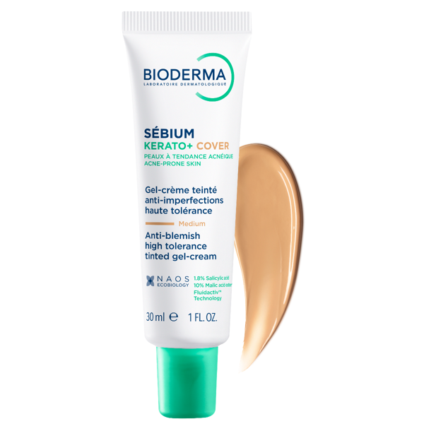 BIODERMA SEBIUM KERATO+COVER, aukštos tolerancijos gelis-kremas su spalva mažinantis spuogus, inkštirus ir po jų likusius randelius, 30ml paveikslėlis