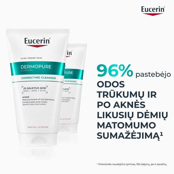 EUCERIN DERMOPURE, trejopo poveikio prausimosi gelis veidui ir kūnui, 150ml paveikslėlis