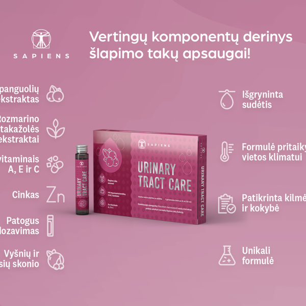 SAPIENS URINARY TRACT CARE, 25 ML, 5 geriamosios dozėS paveikslėlis