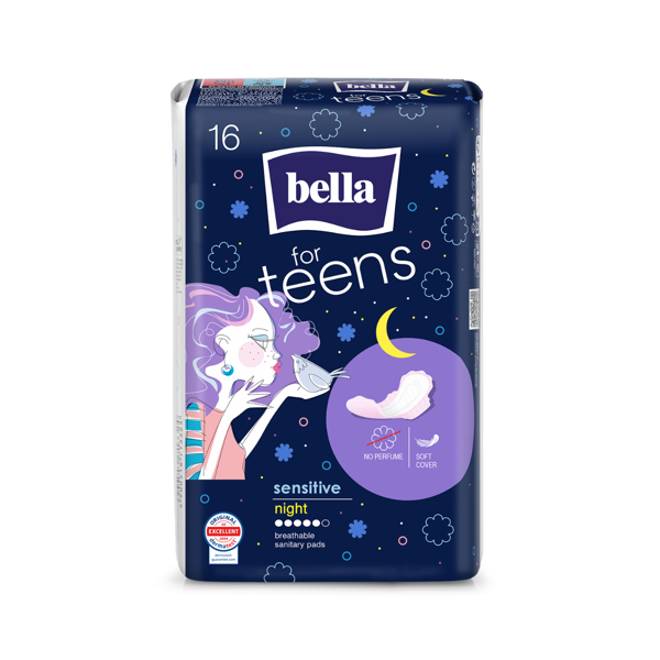 BELLA FOR TEENS SENSITIVE NIGHT, higieniniai paketai, 16 vnt. paveikslėlis