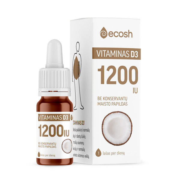 ECOSH vitaminas D3 su kokosų aliejumi 1200IU, 10ml paveikslėlis