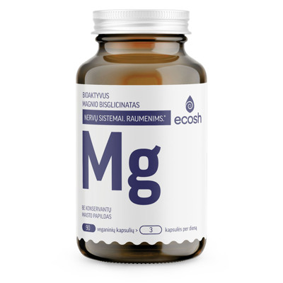 ECOSH bioaktyvus Magnis, bisglicinatas 90 mg, su vitaminu B6, 90 kapsulių paveikslėlis
