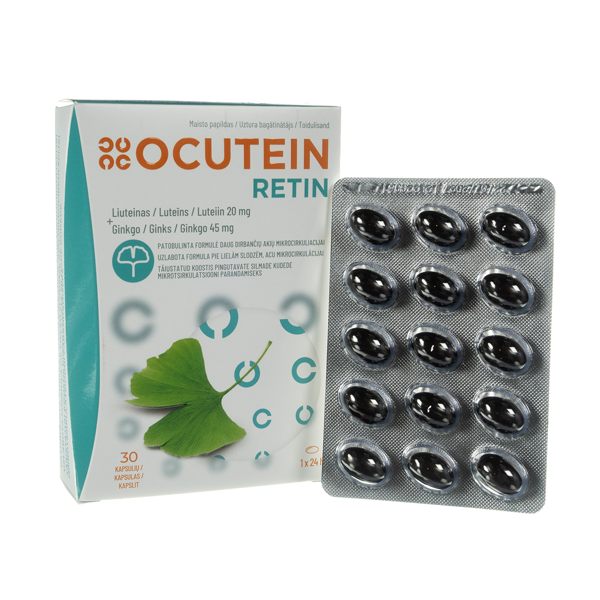 OCUTEIN RETIN LUTEIN 20 mg + GINKGO 45 mg, 30 kapsulių paveikslėlis