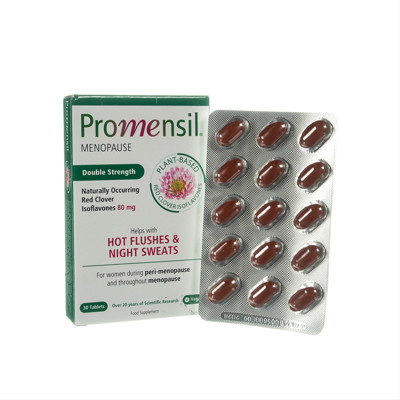 PROMENSIL MENOPAUSE DOUBLE STRENGHT, maisto papildai su raudonojo dobilo izoflavonais, 30 tablečių  paveikslėlis