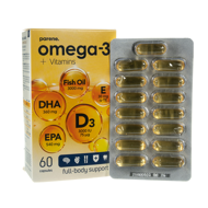 OMEGA 3 + VITAMINAI D IR E, 1000 mg, 60 kapsulių paveikslėlis