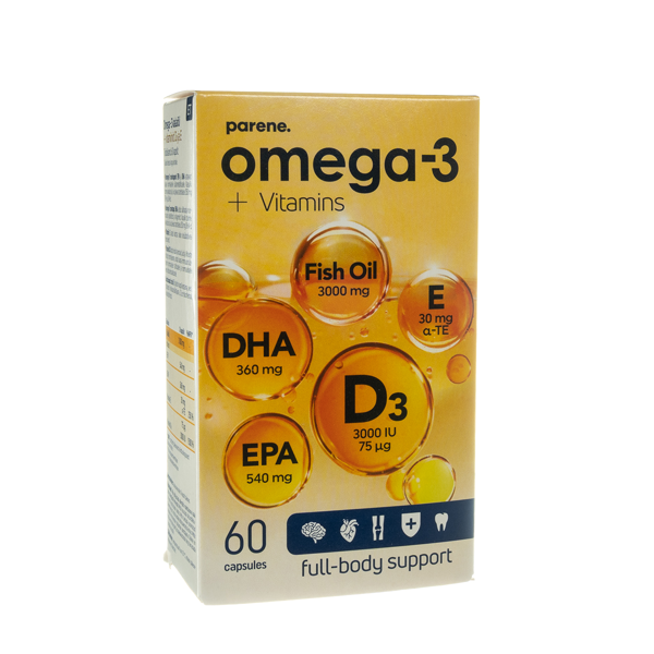 OMEGA 3 + VITAMINAI D IR E, 1000 mg, 60 kapsulių paveikslėlis