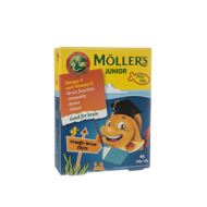 MOLLER'S OMEGA-3 JUNIOR, citrinų-apelsinų skonio, 45 kramtomosios gelinės žuvelės  paveikslėlis