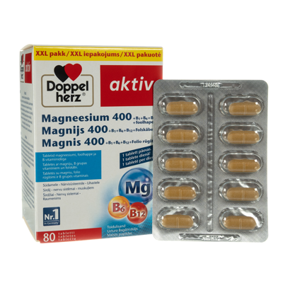 DOPPELHERZ AKTIV MAGNIS 400 + B1 + B6 + B12 + folio rūgštis, 80 tablečių paveikslėlis