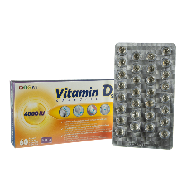 ABC VIT, vitaminas D3, 100µg, 4000TV, 60 kapsulių paveikslėlis