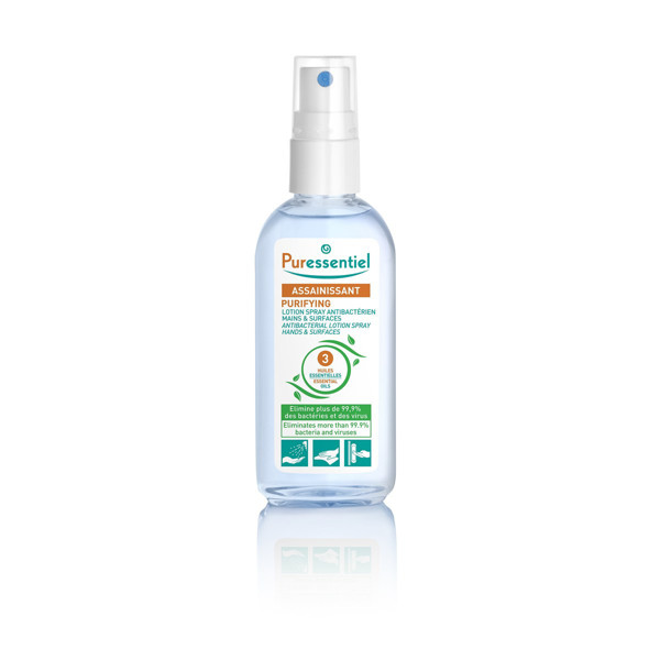 PURESSENTIEL, Antibakterinis purškiklis rankoms ir paviršiams su 3 eteriniais aliejais,80 ml paveikslėlis