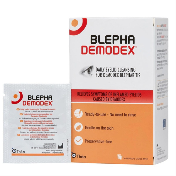 BLEPHADEMODEX, sterili servetėlė vokų higienai, sergant Demodex infekcija, 30 vnt. paveikslėlis