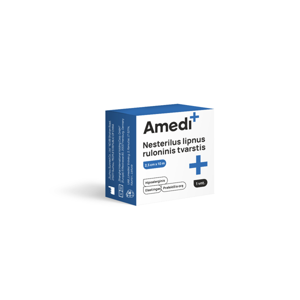 AMEDIPLUS, Nesterilus lipnus ruloninis  tvarstis 2,5 cm x 10 m, 1vnt. paveikslėlis AMEDIPLUS, Nesterilus lipnus ruloninis  tvarstis 2,5 cm x 10 m, 1vnt. paveikslėlis