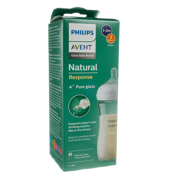 PHILIPS AVENT, buteliukas stiklinis "Natural Response", SCY933/01, 240 ml paveikslėlis
