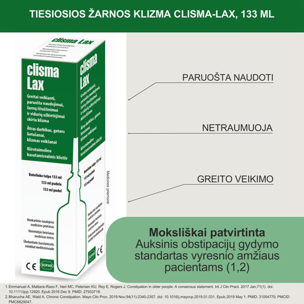 SOFAR CLISMA-LAX, tiesiosios žarnos klizma, 133 ml paveikslėlis SOFAR CLISMA-LAX, tiesiosios žarnos klizma, 133 ml paveikslėlis