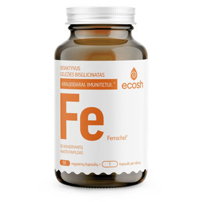 ECOSH bioaktyvi Geležis Ferrochel, bisglicinatas 27mg, su vitaminu C, 90 kapsulių paveikslėlis