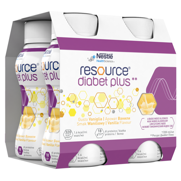 RESCOURCE DIABET PLUS, vanilės skonio gėrimas, 200ml, 4 vienetai paveikslėlis
