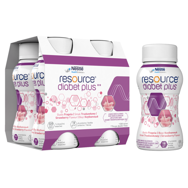 RESOURCE DIABET PLUS, Plus braškių skonio gėrimas, 200ml, 4 vienetai paveikslėlis