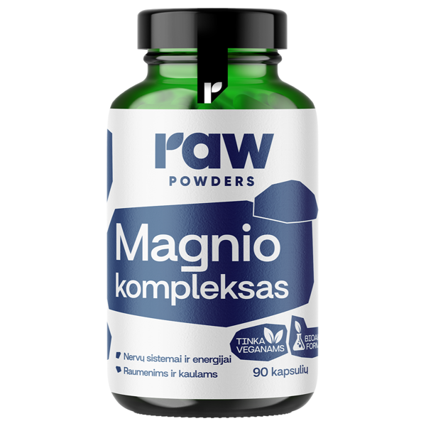 RAW POWDERS Magnio kompleksas PLUS, 90 kapsulių paveikslėlis RAW POWDERS Magnio kompleksas PLUS, 90 kapsulių paveikslėlis