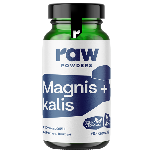 RAW POWDERS Magnis ir kalis PLUS, 60 kapsulių paveikslėlis