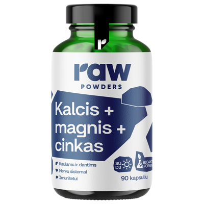 RAW POWDERS Kalcis, magnis, cinkas PLUS, 90 kapsulių paveikslėlis