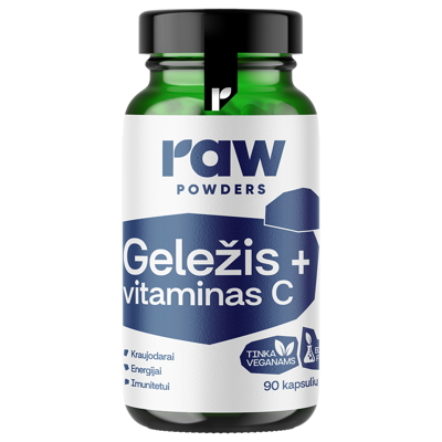 RAW POWDERS Bioaktyvi geležis su vitaminu C, 90 kapsulių paveikslėlis