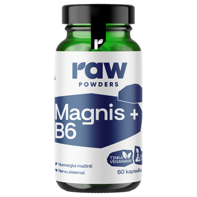 RAW POWDERS Bioaktyvus magnis su vitaminu B6 PLUS, 60 kapsulių paveikslėlis