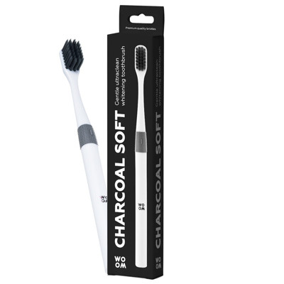 WOOM CHARCOL SOFT BLACK TOOTHBRUSH, Minkštas dantų šepetėlis su aktyvuota anglimi, 1 vnt. paveikslėlis