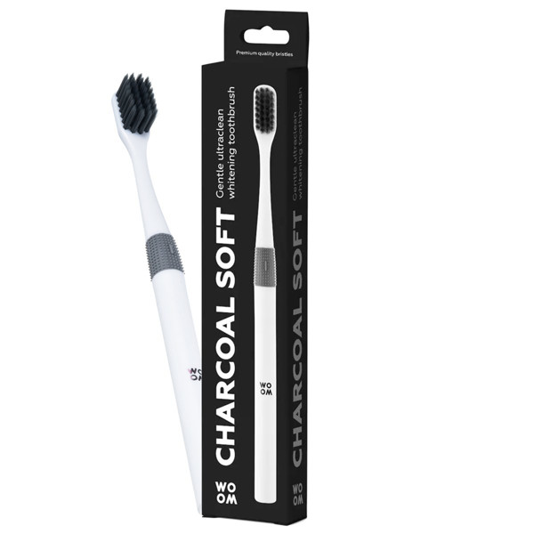 WOOM CHARCOL SOFT BLACK TOOTHBRUSH, Minkštas dantų šepetėlis su aktyvuota anglimi, 1 vnt. paveikslėlis