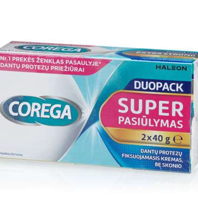 COREGA EXTRA STRONG FLAVOURLESS, fiksuojantis kremas be skonio, 2x40g paveikslėlis