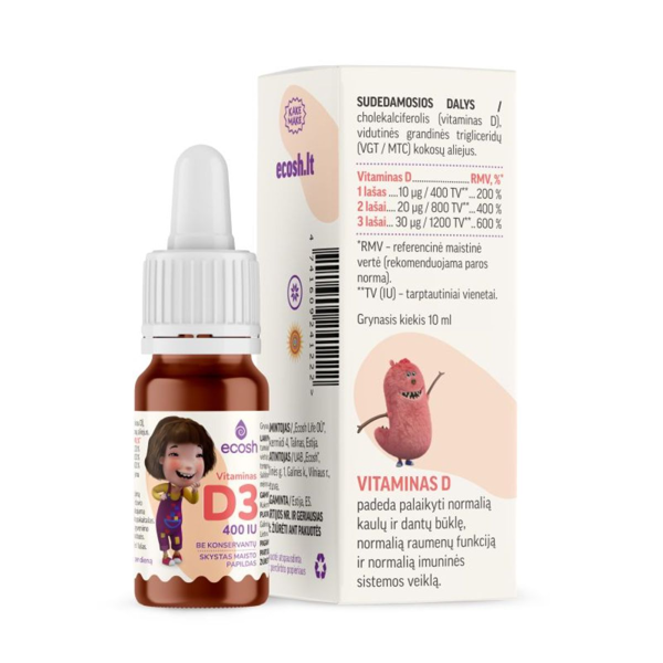 ECOSH KAKĖ MAKĖ, Vitaminas D3 su kokosų aliejumi 400 IU, 10 ml paveikslėlis