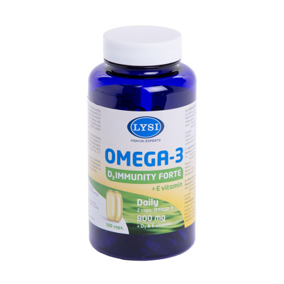 LYSI OMEGA-3 D3 IMMUNITY FORTE, žuvų taukai, 100 kapsulių paveikslėlis
