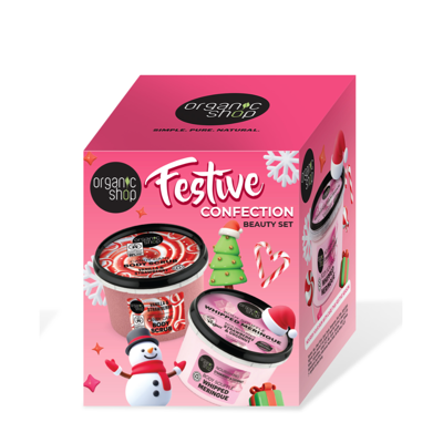 ORGANIC SHOP, Festive Confection Beauty Set, kūno priežiūros rinkinys kūno šveitiklis 250ml ir kūno kremas 250ml paveikslėlis
