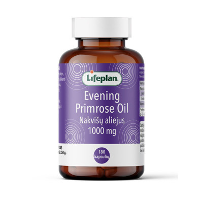 HEALTHILIFE EVENING PRIMROSE OIL, nakvišų aliejus, 1000 mg, 180 kapsulių paveikslėlis