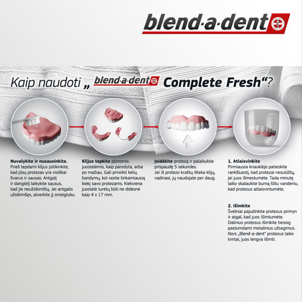 BLEND-A-DENT COMPLETE STRONG HOLD FRESH FLAVOR, Fiksuojamasis dantų protezų kremas, 47g paveikslėlis BLEND-A-DENT COMPLETE STRONG HOLD FRESH FLAVOR, Fiksuojamasis dantų protezų kremas, 47g paveikslėlis