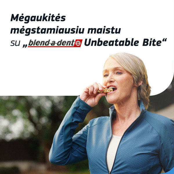 BLEND A DENT PLUS UNBEATABLE BITE NO FLAVOR, Fiksuojamasis dantų protezų kremas, 40g  paveikslėlis BLEND A DENT PLUS UNBEATABLE BITE NO FLAVOR, Fiksuojamasis dantų protezų kremas, 40g  paveikslėlis