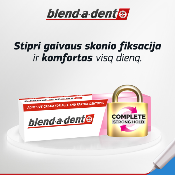 BLEND A DENT COMPLETE STRONG HOLD NO FLAVOR, Fiksuojamasis dantų protezų kremas, 47g paveikslėlis