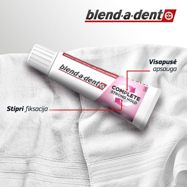 BLEND A DENT COMPLETE STRONG HOLD NO FLAVOR, Fiksuojamasis dantų protezų kremas, 47g paveikslėlis