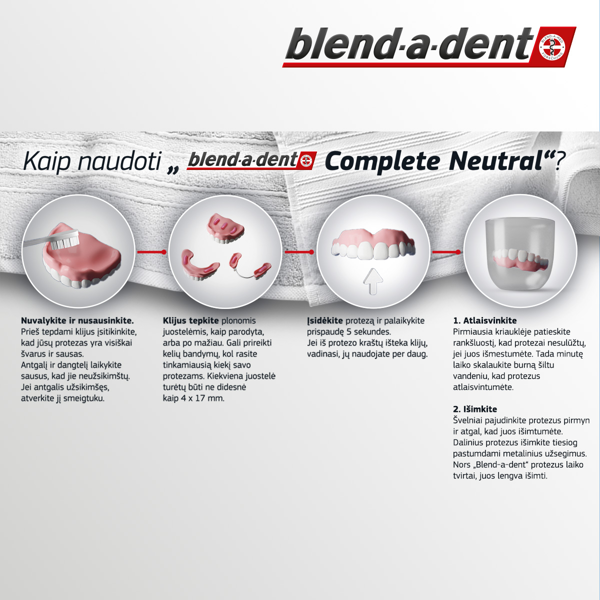 BLEND A DENT COMPLETE STRONG HOLD NO FLAVOR, Fiksuojamasis dantų protezų kremas, 47g paveikslėlis