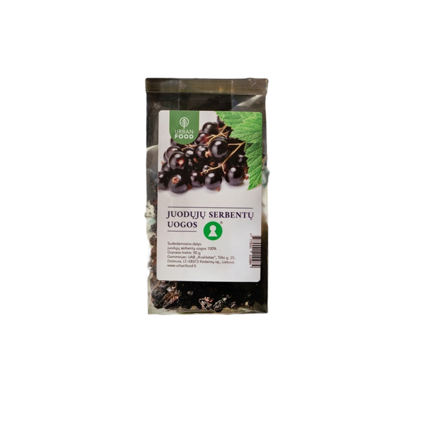 URBAN FOOD DŽIOVINTOS JUODŲJŲ SERBENTŲ UOGOS, 50 g URBAN FOOD DŽIOVINTOS JUODŲJŲ SERBENTŲ UOGOS, 50 g