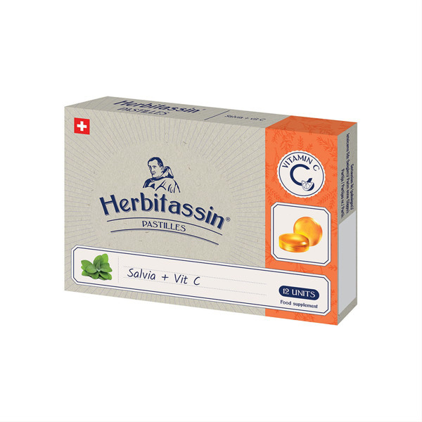 HERBITASSIN, gerklės pastilės su šalavijų ekstraktu ir vitaminu C, 12 pastilių  paveikslėlis
