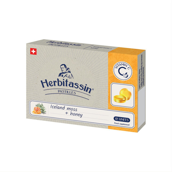 HERBITASSIN, gerklės pastilės su islandine kerpena ir medumi, 12 pastilių  paveikslėlis