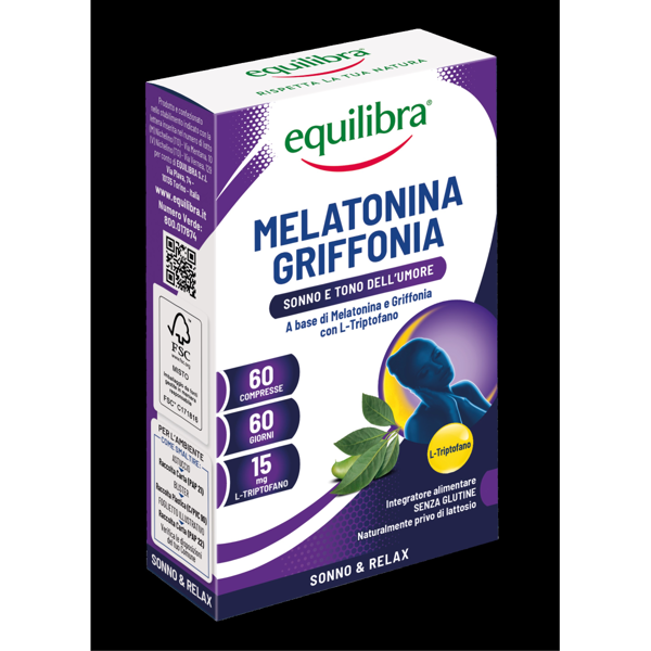 EQUILIBRA MELATONINAS + GRIFONIJA, 60 tablečių paveikslėlis EQUILIBRA MELATONINAS + GRIFONIJA, 60 tablečių paveikslėlis