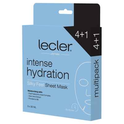 Drėkinanti lakštinė veido kaukė Lecler „INTENSE HYDRATION“ (4+1 multipack)		