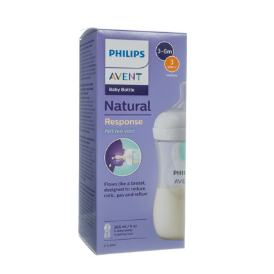 PHILIPS AVENT NATURAL RESPONSE, Buteliukas su papildomu „AirFree“ vožtuvu, SCY673/01 , 260ml paveikslėlis