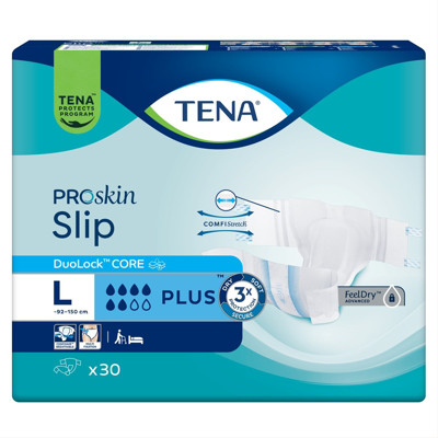 TENA SLIP PLUS, Anatominės sauskelnės šlapimo nelaikymui, L, 30 vnt. paveikslėlis
