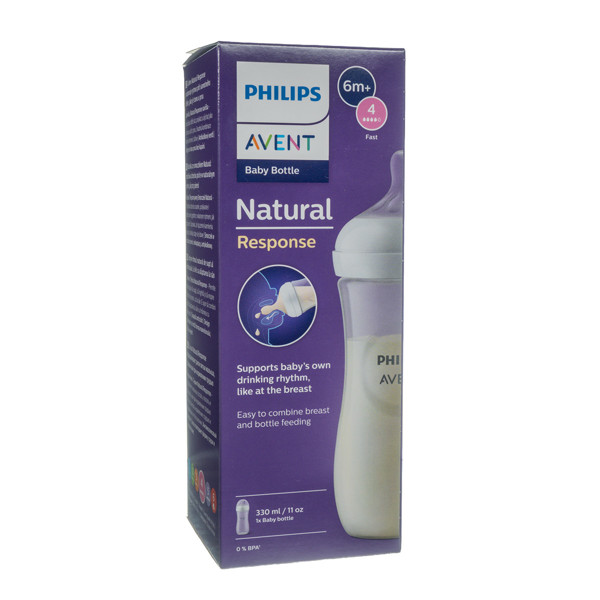 PHILIPS AVENT, buteliukas "Natural Response", su greitos tėkmės žinduku. SCY906/01, 330 ml paveikslėlis