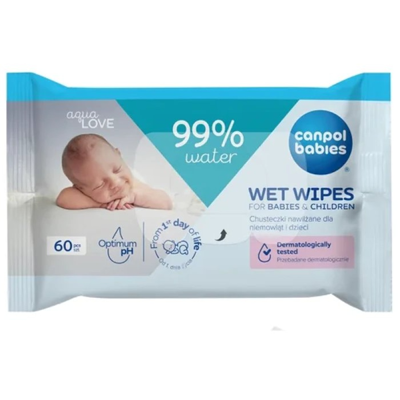 CANPOL BABIES 14/200, drėgnos servetėlės kūdikiams ir vaikams 99 % vandens,  60 vnt. paveikslėlis