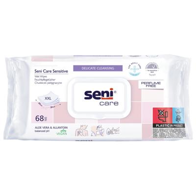 SENI CARE SENSITIVE, drėgnos servetėlės, 68 vnt. paveikslėlis