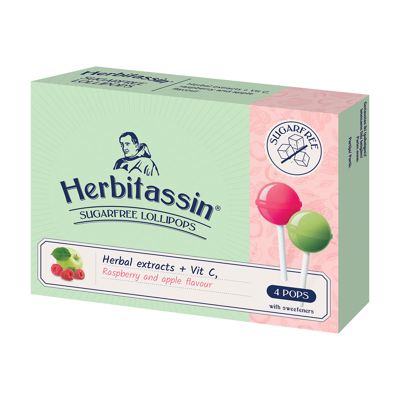 HERBITASSIN, becukriai ledinukai Herbal extracts + Vit C, aviečių ir obuolių skonio, 4 ledinukai paveikslėlis