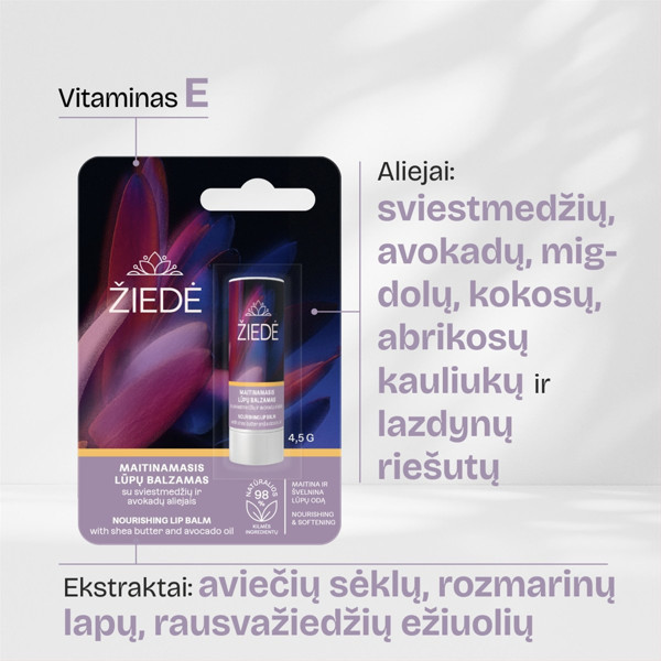 ŽIEDĖ, maitinamasis lūpų balzamas su sviestmedžių ir avokadų aliejais, 4,5g paveikslėlis